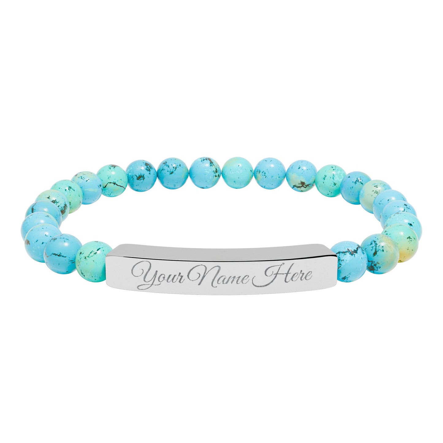 Engraved Natural Stone Bracelet, Personalized Gift for Her, Meaningful Jewelry, Stretch Beaded Bracelet, Inspirational Gift