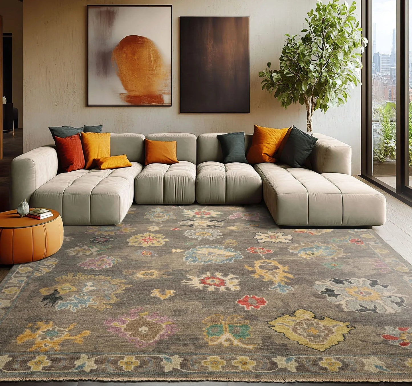 LoomBloom Multi Sizes Taupe Hand Knotted Transitional  Arts & Crafts Oushak Wool Oriental Area Rug-3