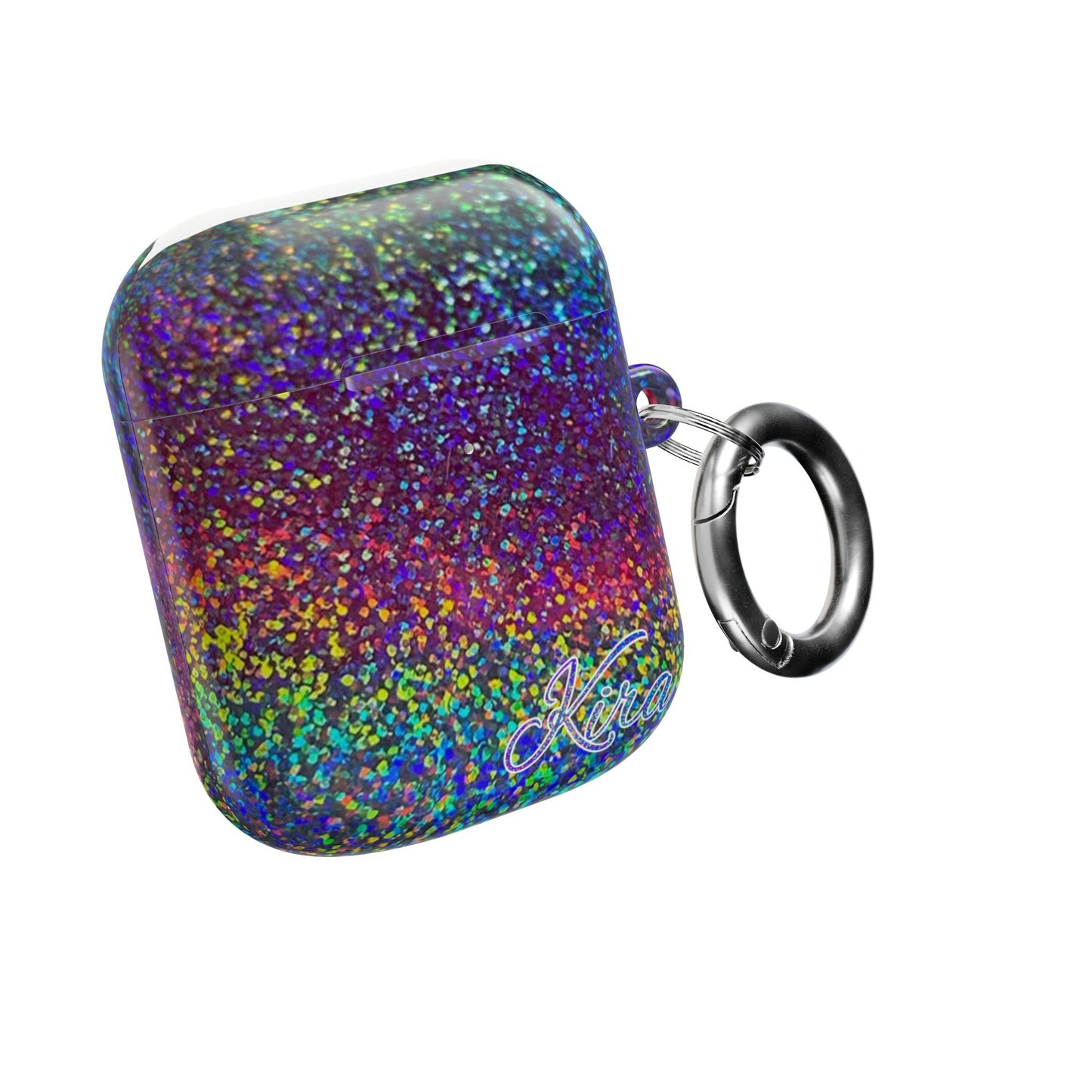 Holographic Rainbow Glitter Print Earbud Case - Personalized Name Option