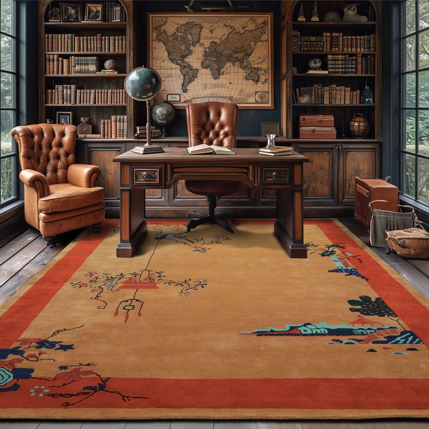 LoomBloom Multi Sizes Beige Hand Tufted  Chinese Art Deco New Zealand Wool Oriental Area Rug-0