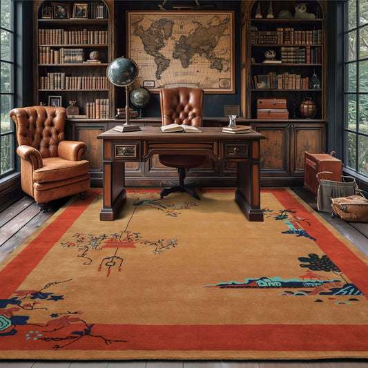 LoomBloom Multi Sizes Beige Hand Tufted  Chinese Art Deco New Zealand Wool Oriental Area Rug-0