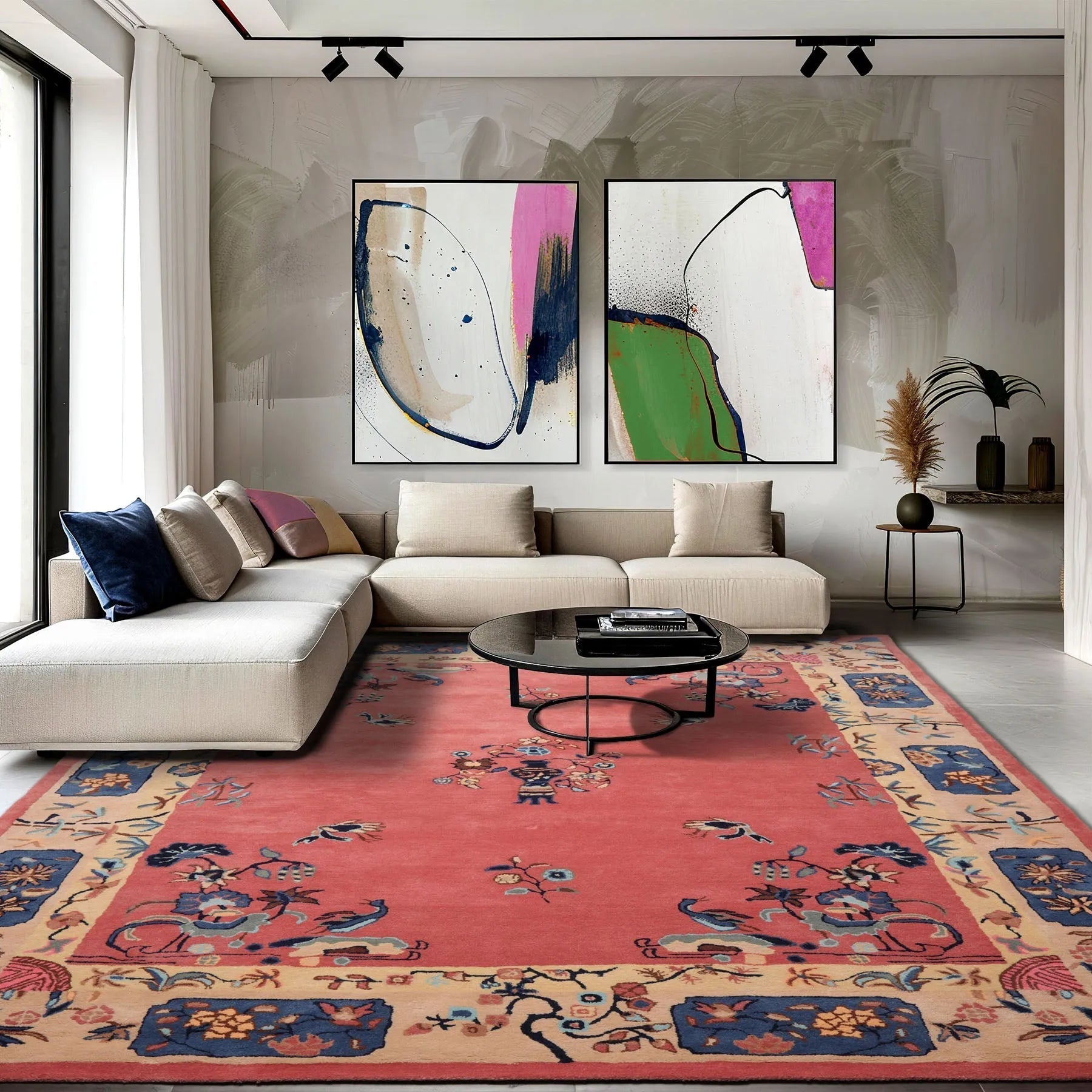LoomBloom  Multi Sizes  Bubblegum Pink Hand Tufted Floral Vase Chinese Art Deco New Zealand Wool Oriental Area Rug-0