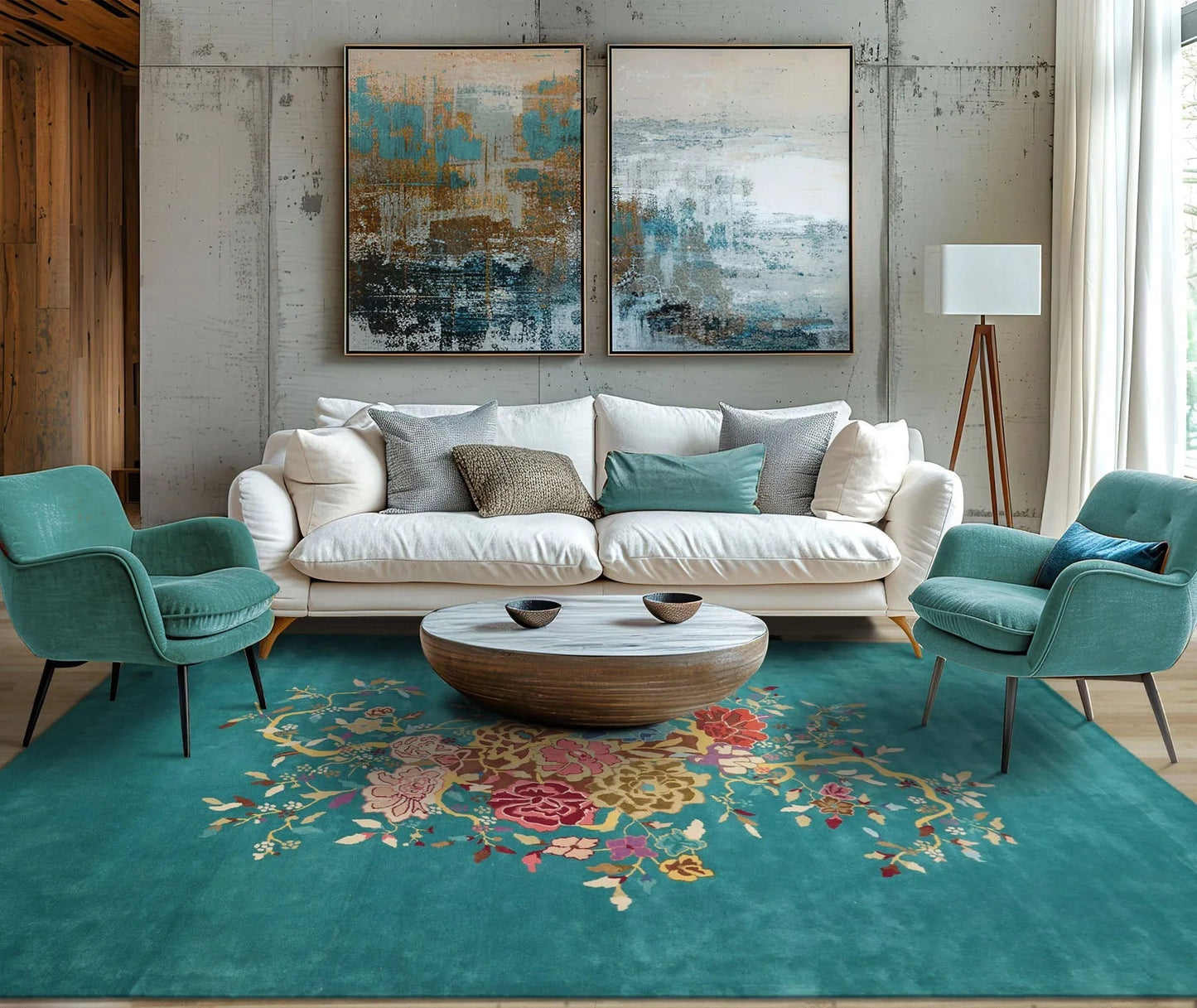 LoomBloom Multi Sizes Turquoise Hand Tufted Floral Chinese Art Deco New Zealand Wool Oriental Area Rug-1