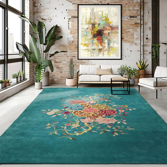 LoomBloom Multi Sizes Turquoise Hand Tufted Floral Chinese Art Deco New Zealand Wool Oriental Area Rug-0