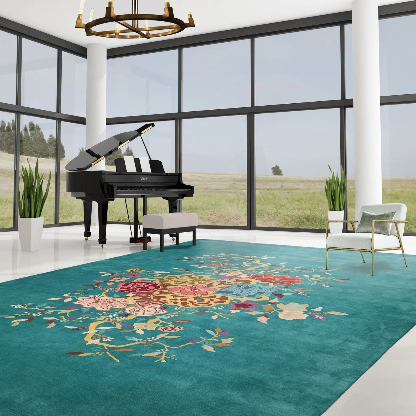 LoomBloom Multi Sizes Turquoise Hand Tufted Floral Chinese Art Deco New Zealand Wool Oriental Area Rug-2