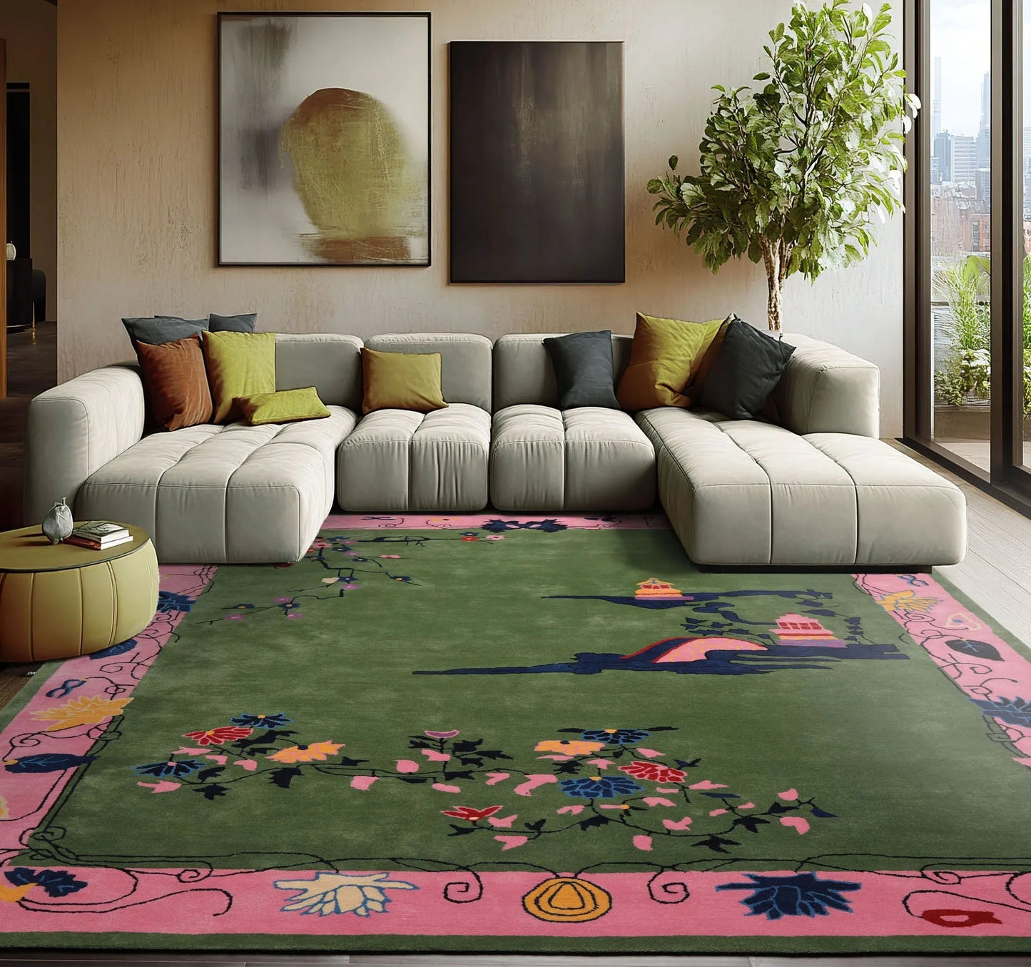 LoomBloom Multi Size Green Hand Tufted Pictorial Transitional Chinese Art Deco New Zealand Wool Oriental Area Rug-1