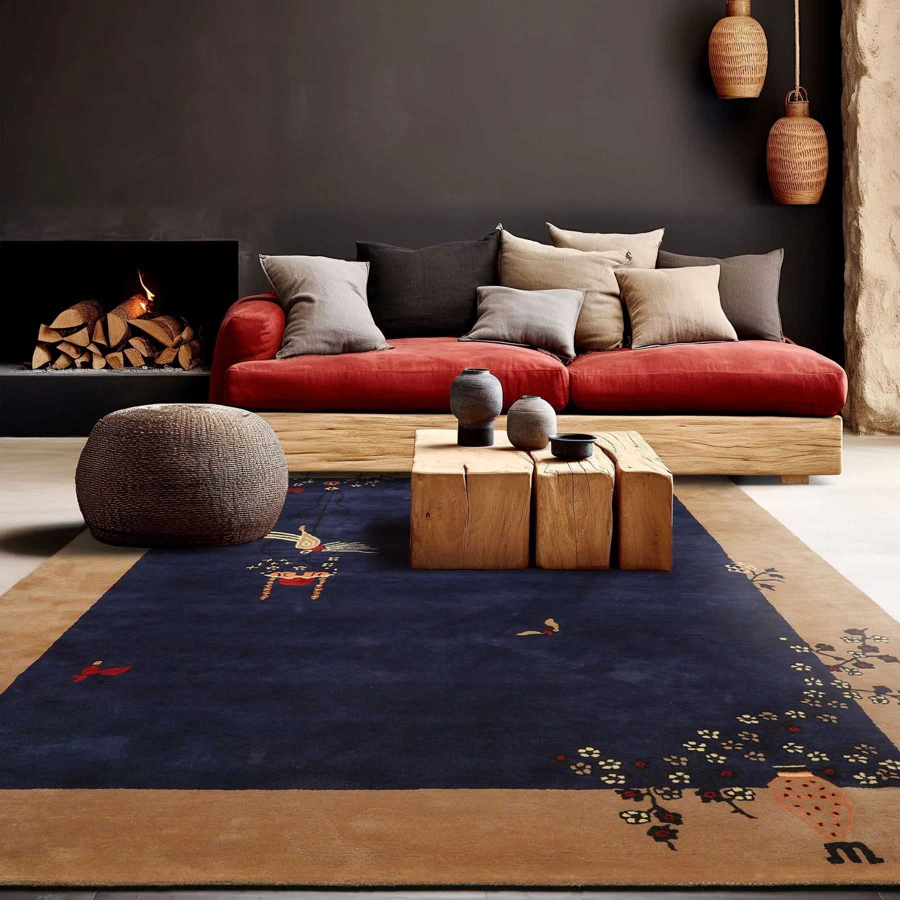 LoomBloom Multi Size Navy Hand Tufted Vase Transitional Chinese Art Deco New Zealand Wool Oriental Area Rug-1