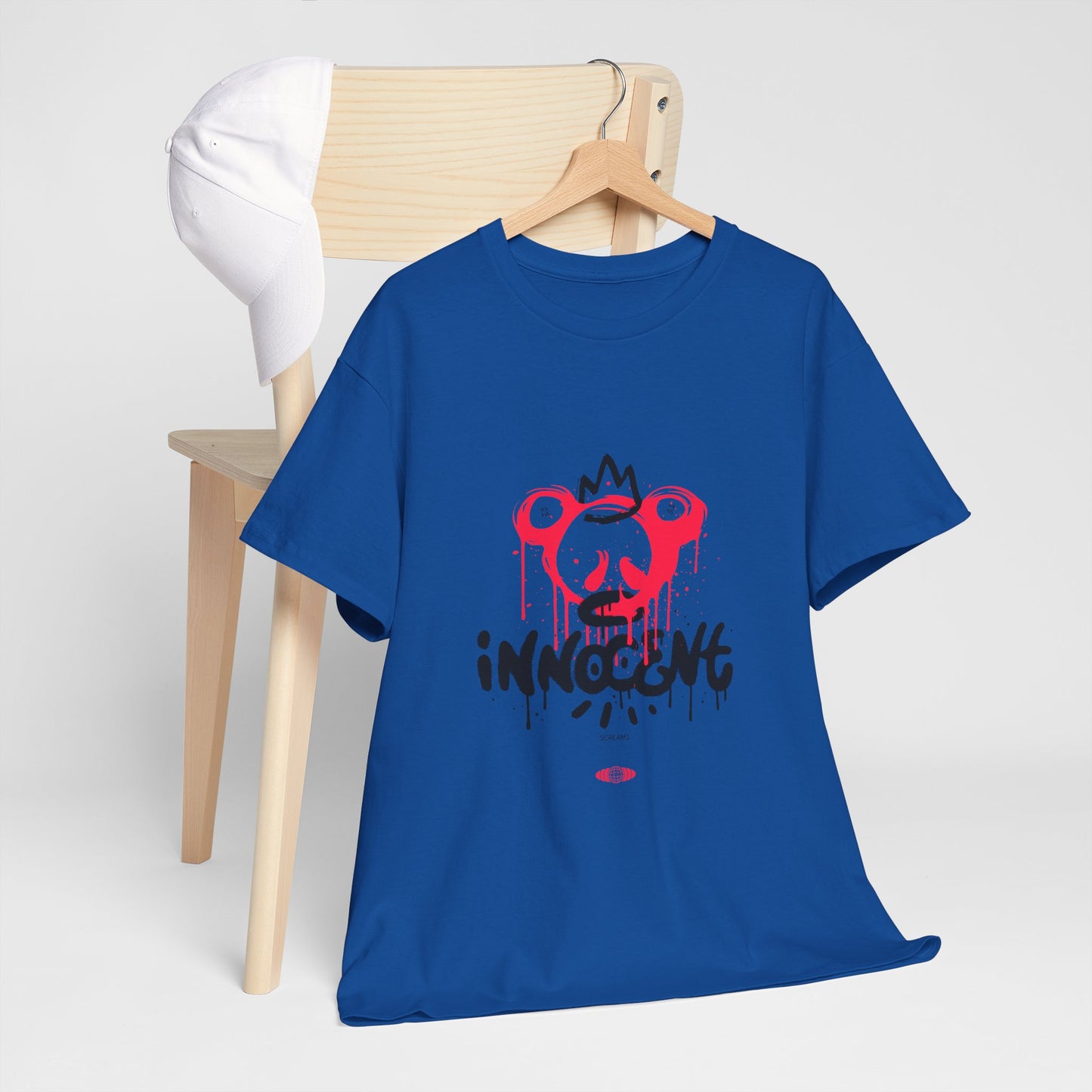 Edgy Graphic Tee: 'Innocent' Design, Urban Fashion, Streetwear, Unisex Cotton T-Shirt, Music Festivals, Casual Wear