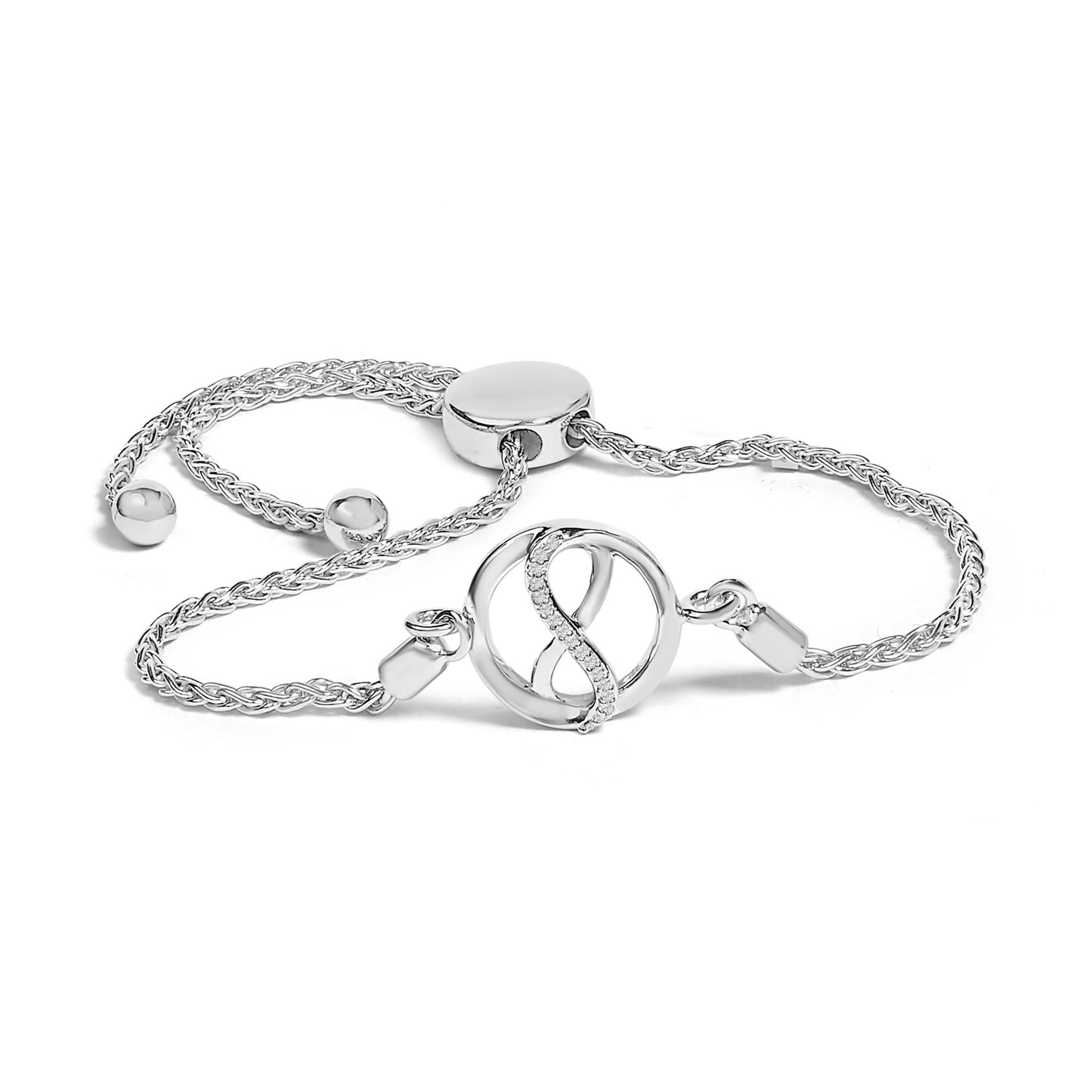 .925 Sterling Silver Diamond Accent Ribbon and Circle Bolo Adjustable Bracelet-0
