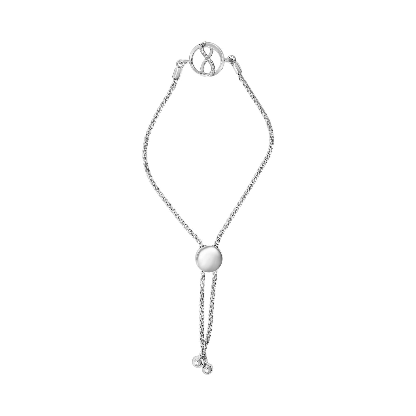 .925 Sterling Silver Diamond Accent Ribbon and Circle Bolo Adjustable Bracelet-3