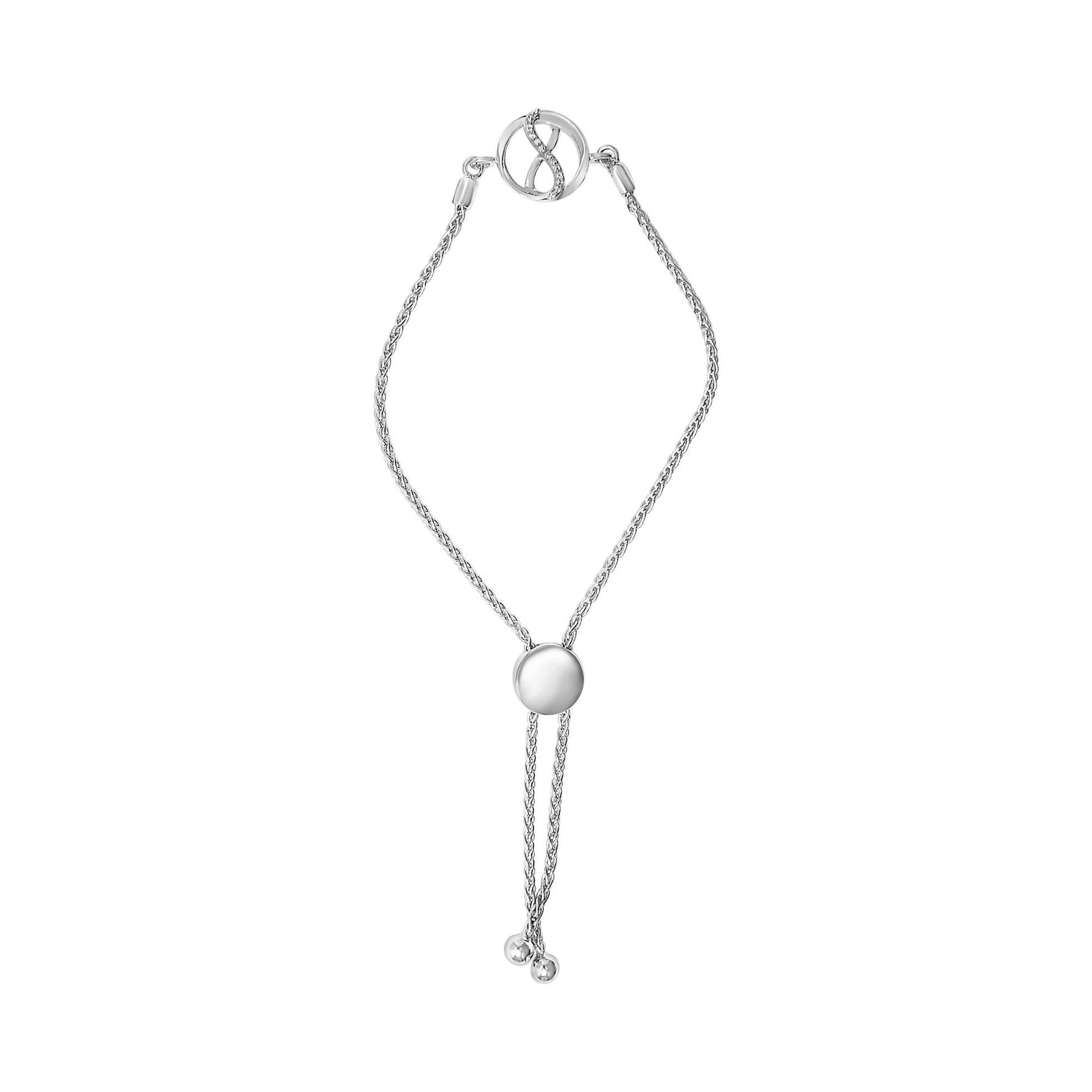 .925 Sterling Silver Diamond Accent Ribbon and Circle Bolo Adjustable Bracelet-3