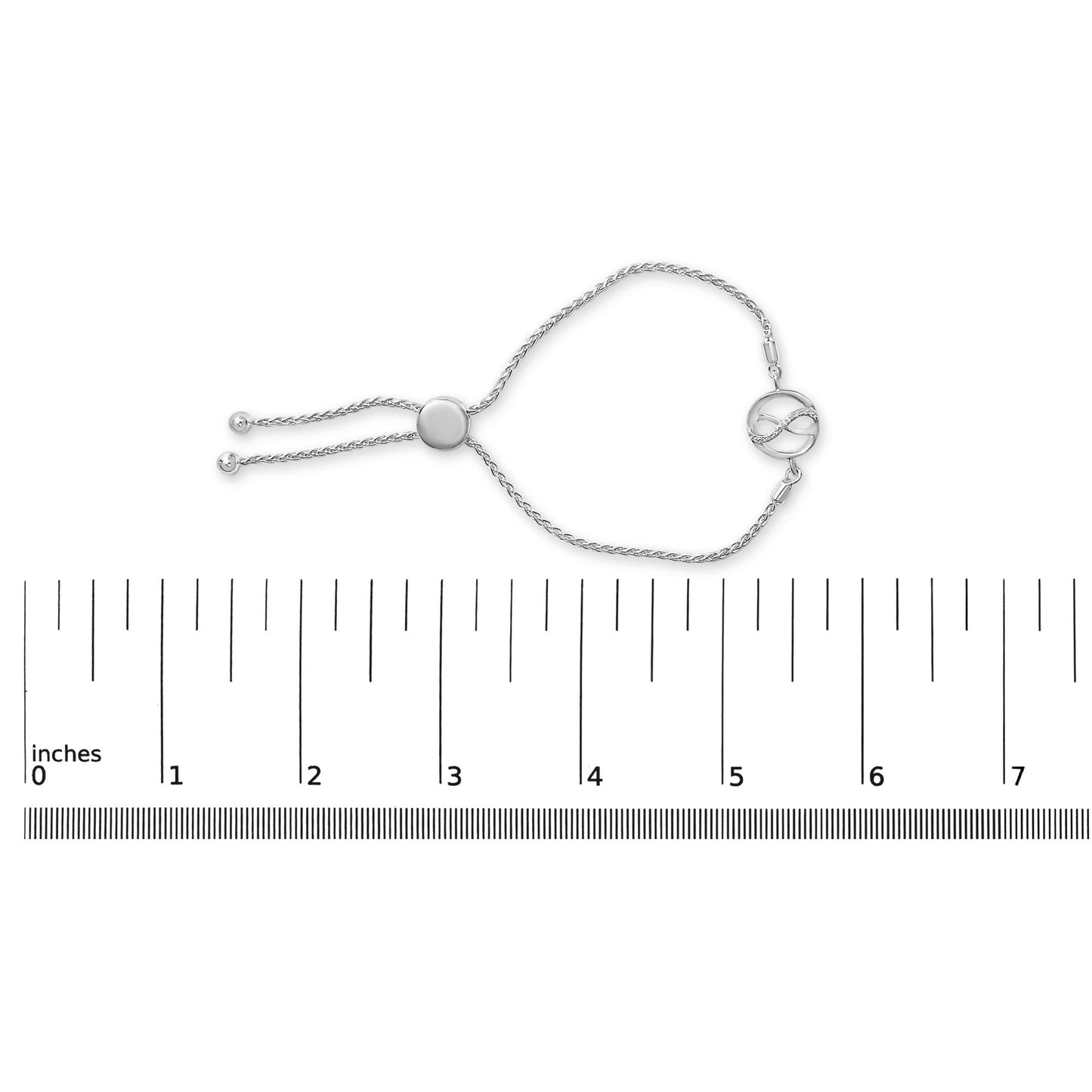 .925 Sterling Silver Diamond Accent Ribbon and Circle Bolo Adjustable Bracelet-4