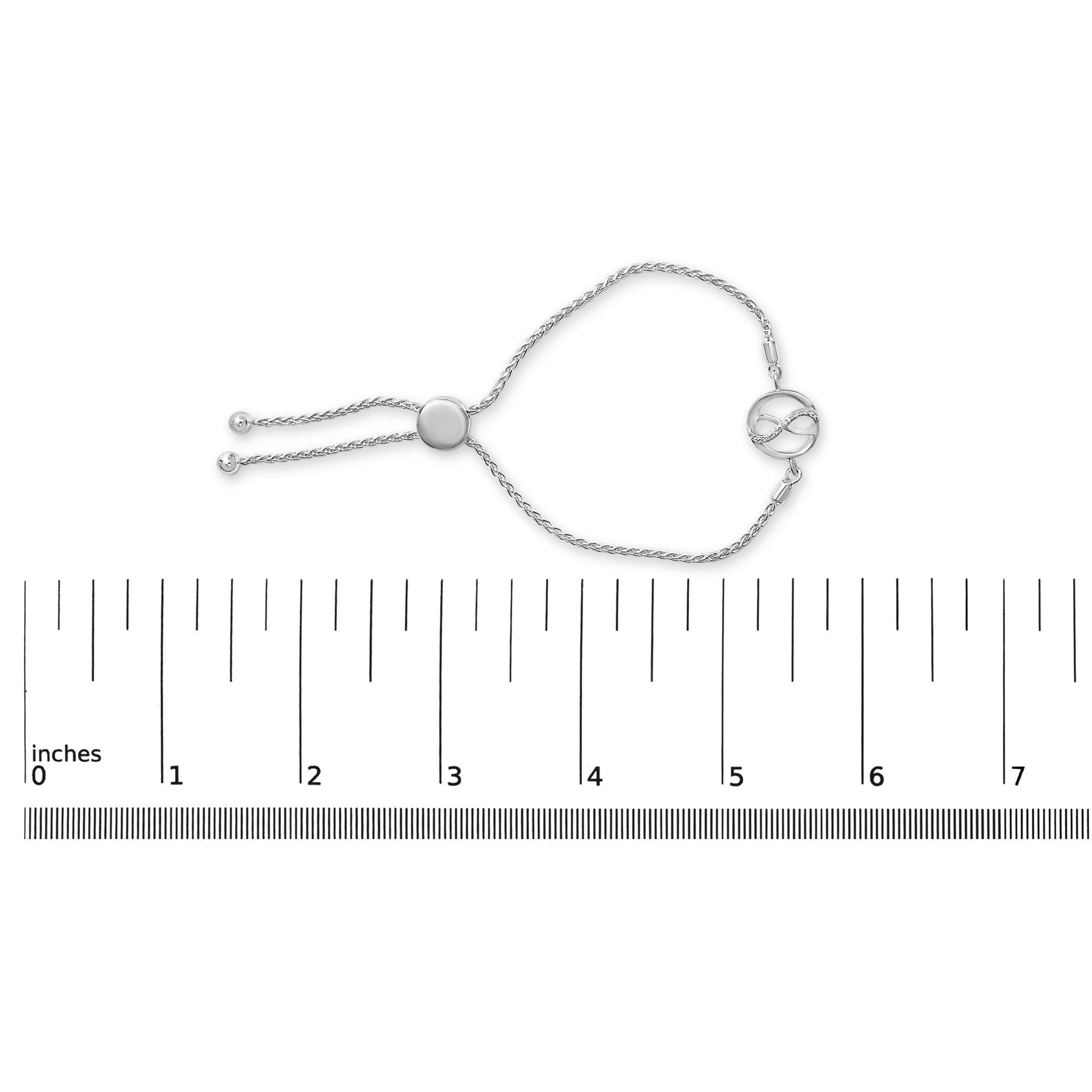 .925 Sterling Silver Diamond Accent Ribbon and Circle Bolo Adjustable Bracelet-4