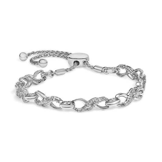 .925 Sterling Silver 1/2 Cttw Diamond Infinity Link Bolo Bracelet-0