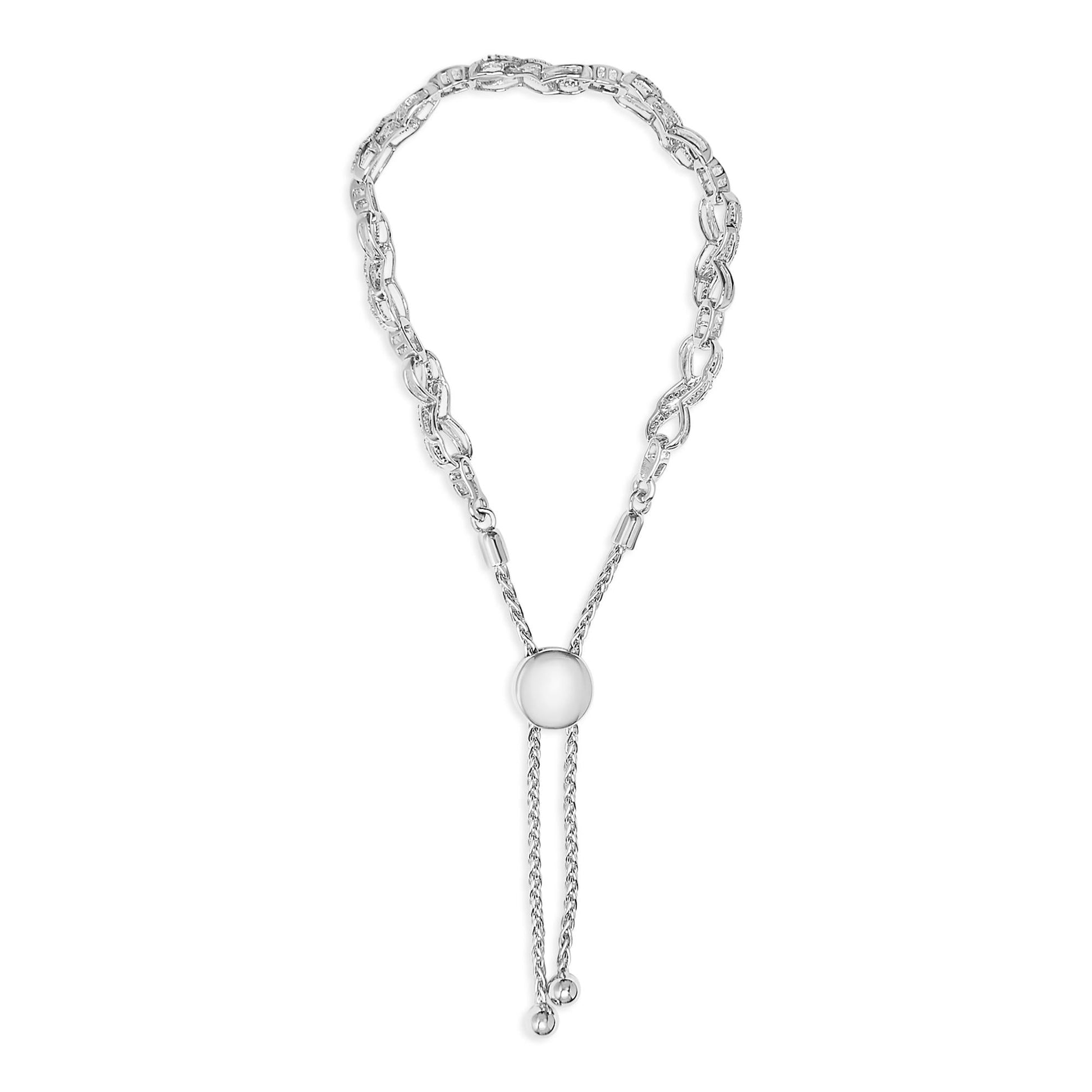 .925 Sterling Silver 1/2 Cttw Diamond Infinity Link Bolo Bracelet-3
