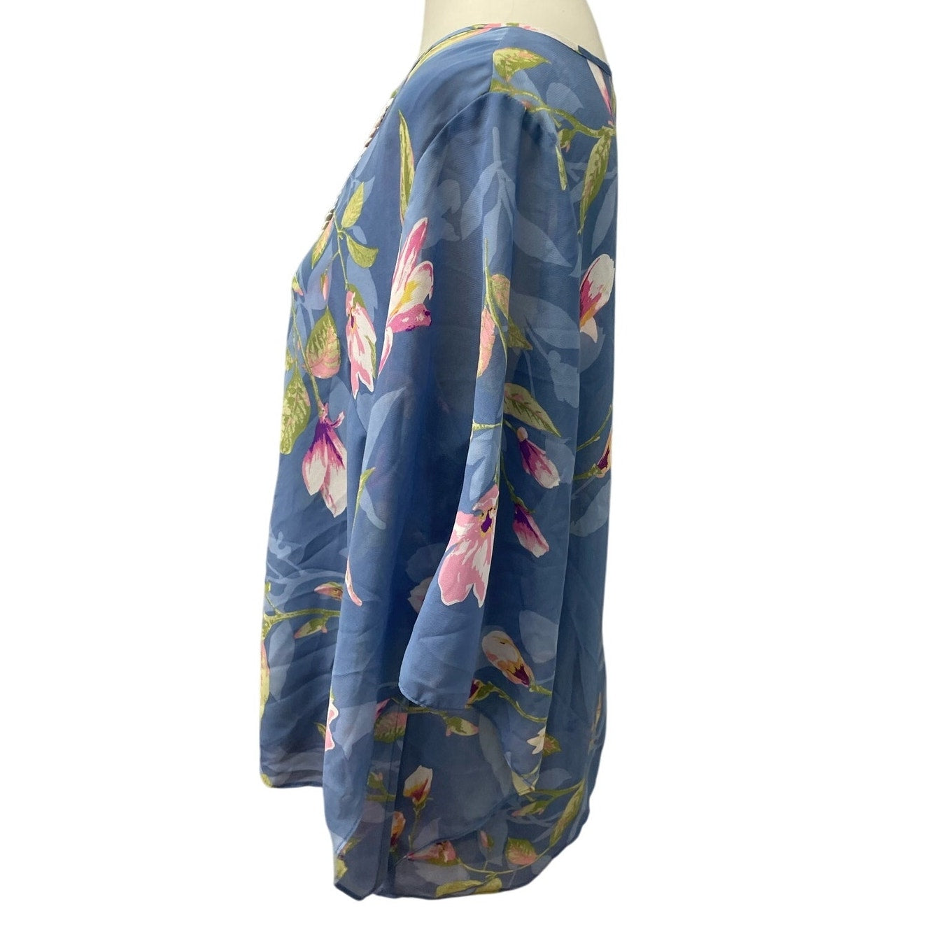 Belle Kim Gravel Womens Medium Half Flowy Sleeve Floral Polyester Lined Blouse