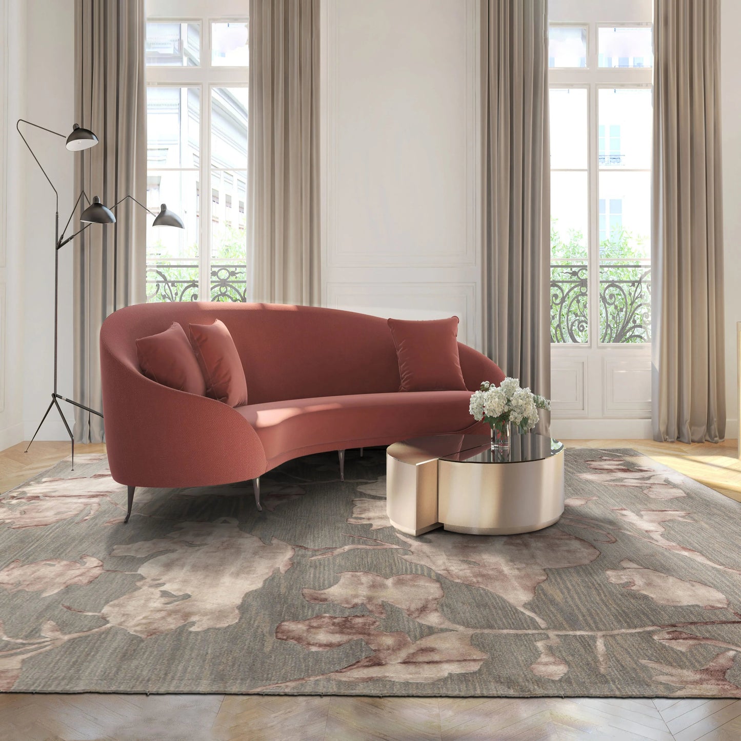 LoomBloom Multi Sizes Gray Contemporary Botanical Hand Tufted Floral Wool Oriental Area Rug-0