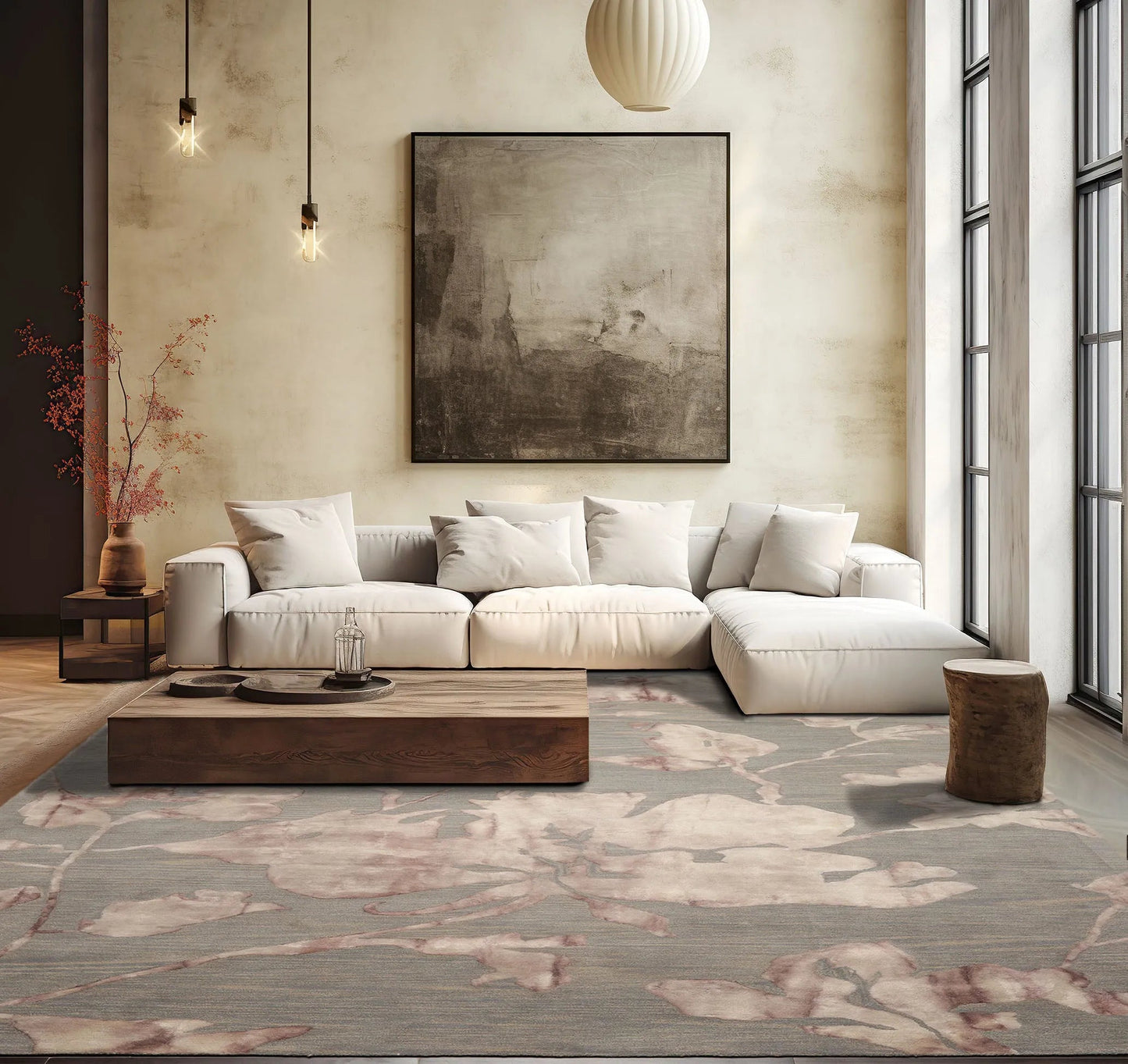 LoomBloom Multi Sizes Gray Contemporary Botanical Hand Tufted Floral Wool Oriental Area Rug-1
