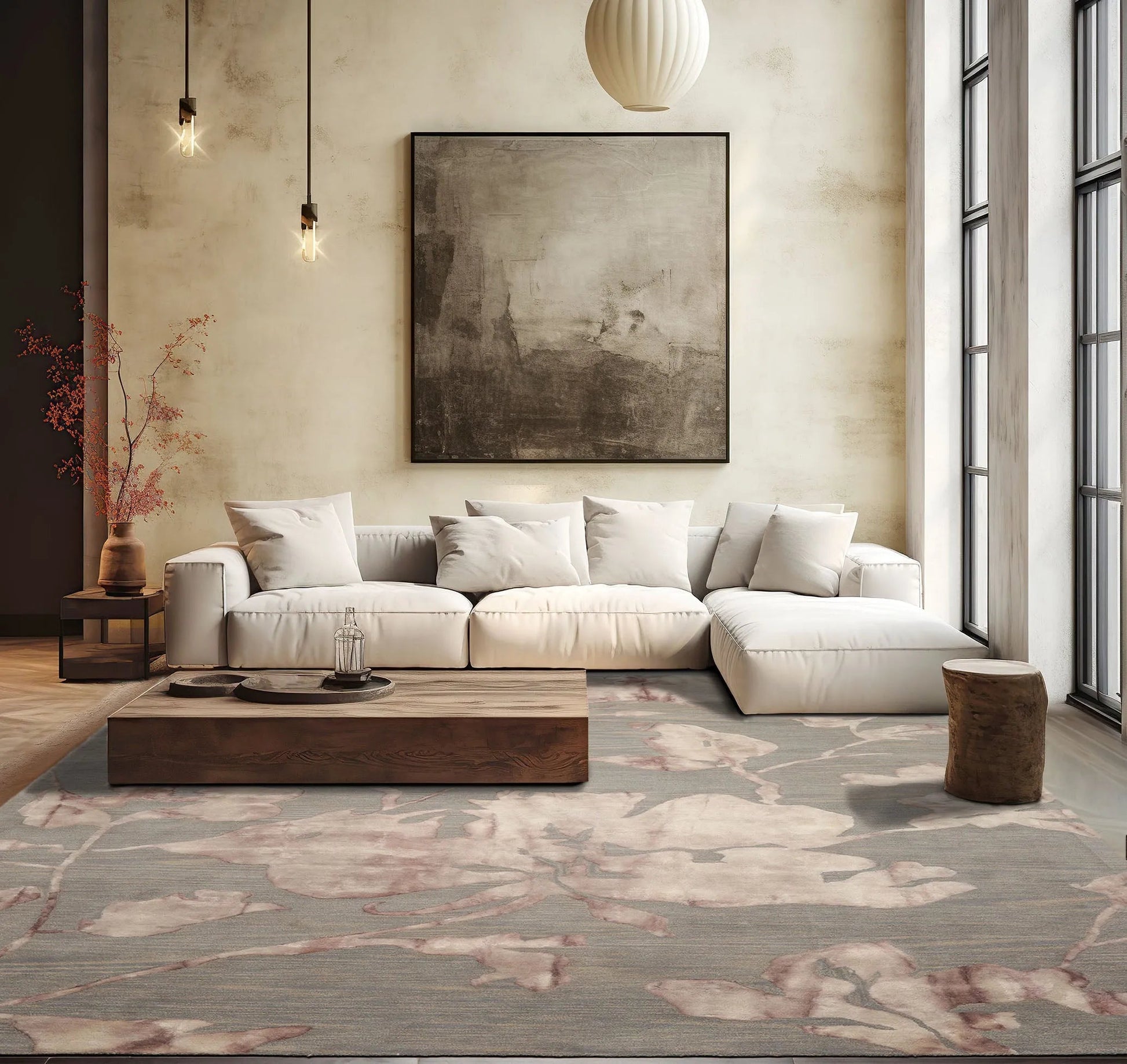 LoomBloom Multi Sizes Gray Contemporary Botanical Hand Tufted Floral Wool Oriental Area Rug-1