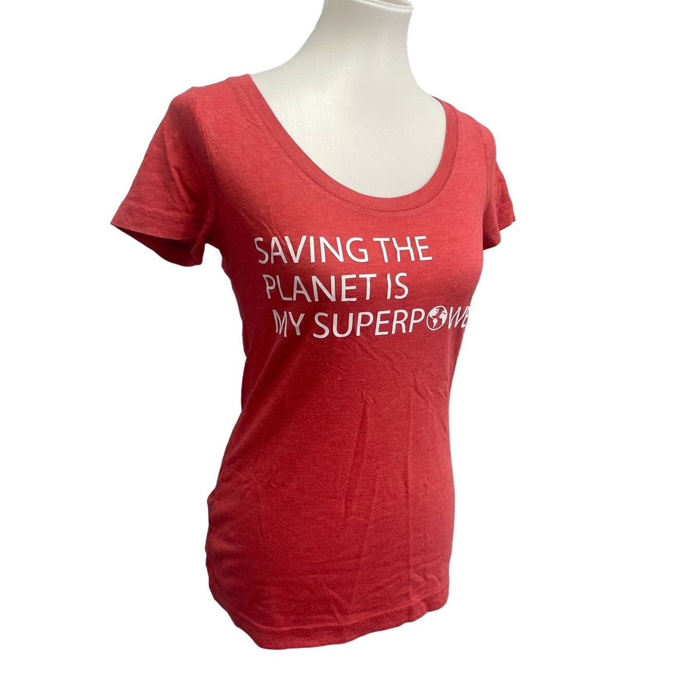 Hand Printed Upcycled Womens Small Saving the Planet is My Superpower Tee Shirt