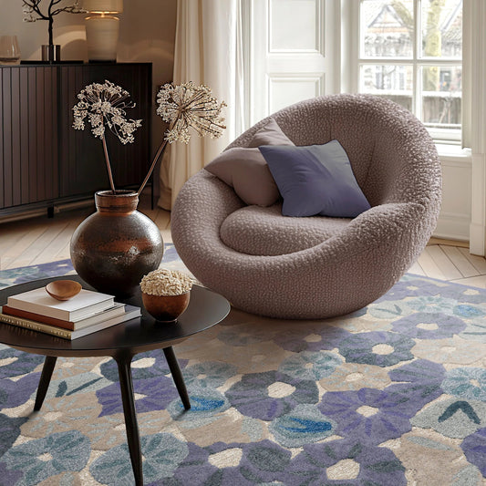 LoomBloom Multi Size Denim Hand Tufted Contemporary Botanical Wool and Faux Silk Oriental Area Rug-0