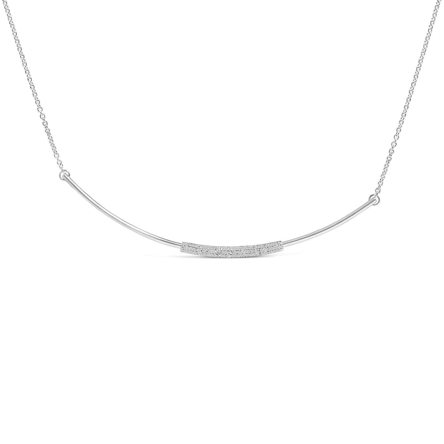 .925 Sterling Silver 1/5 Cttw Diamond Curved Bar Diamond Necklace-0