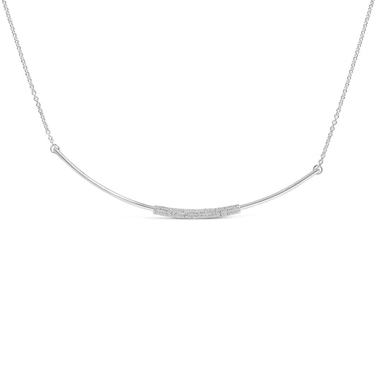 .925 Sterling Silver 1/5 Cttw Diamond Curved Bar Diamond Necklace-0