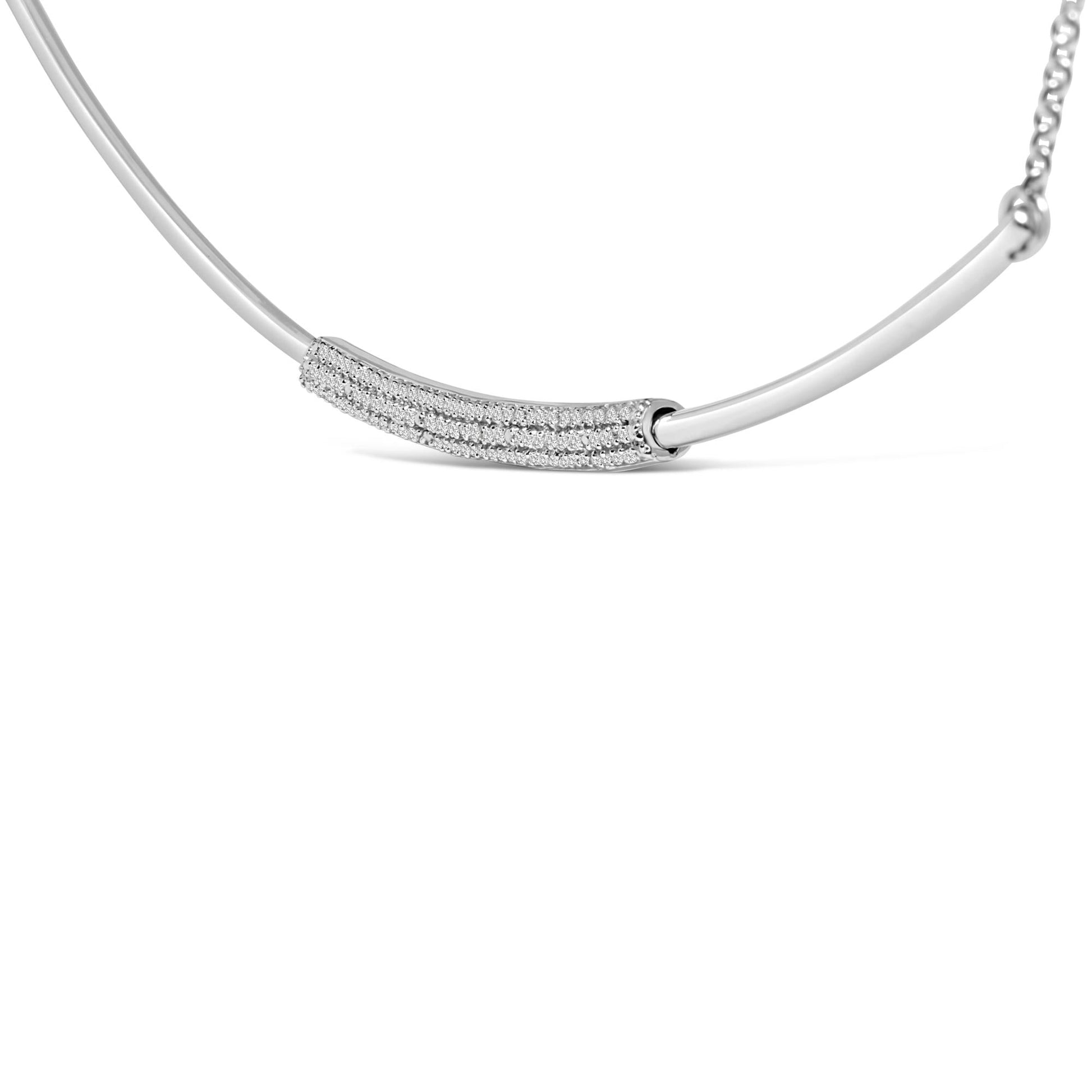 .925 Sterling Silver 1/5 Cttw Diamond Curved Bar Diamond Necklace-3