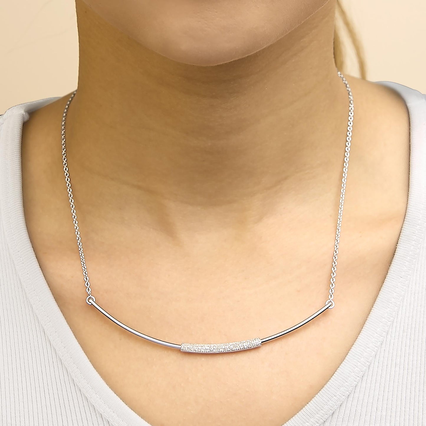 .925 Sterling Silver 1/5 Cttw Diamond Curved Bar Diamond Necklace-2
