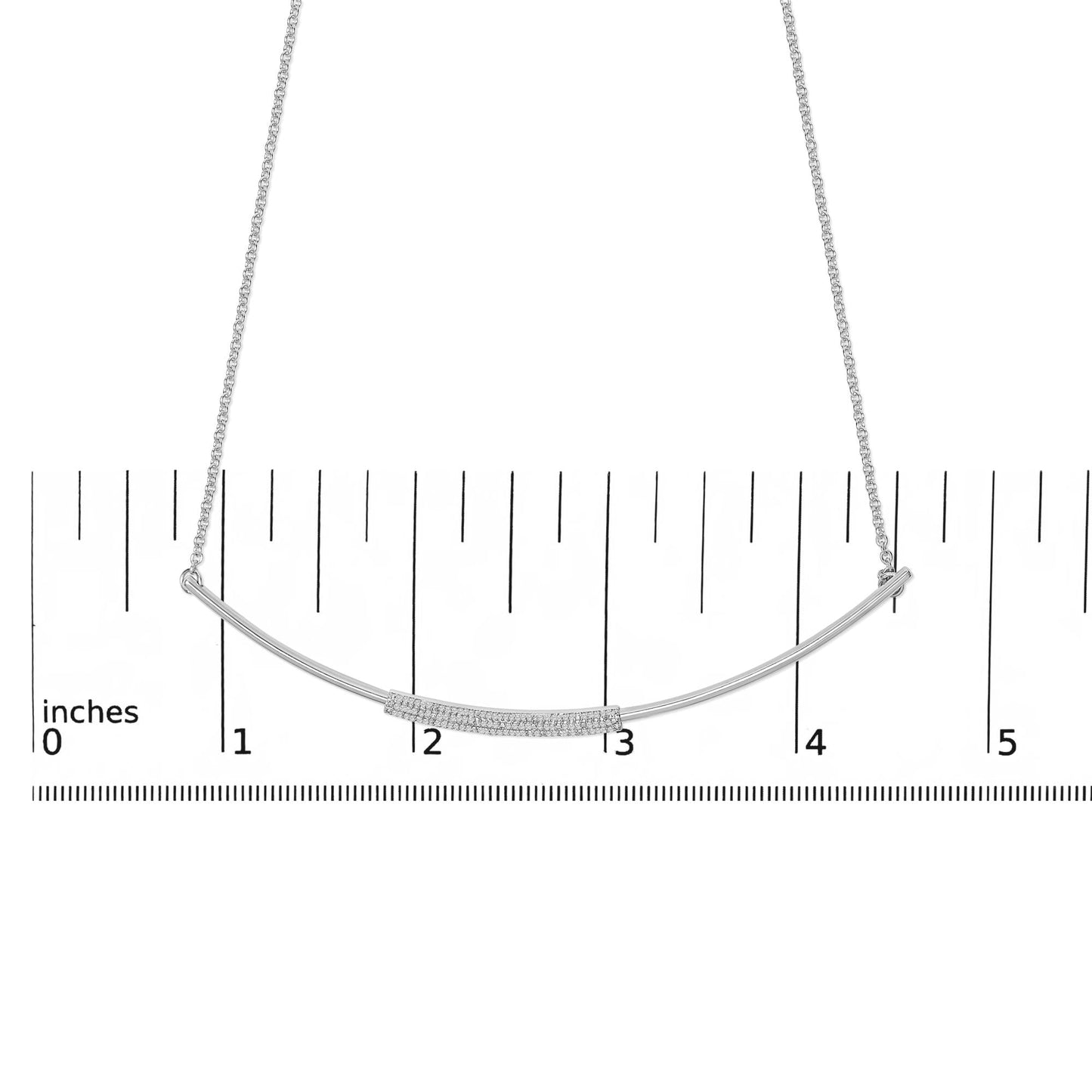 .925 Sterling Silver 1/5 Cttw Diamond Curved Bar Diamond Necklace-4