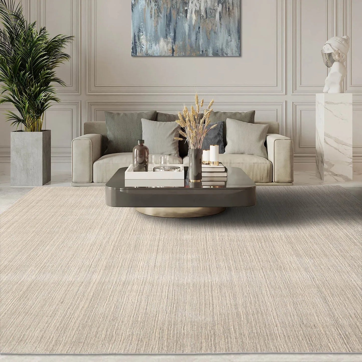 LoomBloom Multi Sizes Beige Hand Woven Contemporary Textured New Zealand Wool Oriental Area Rug-1