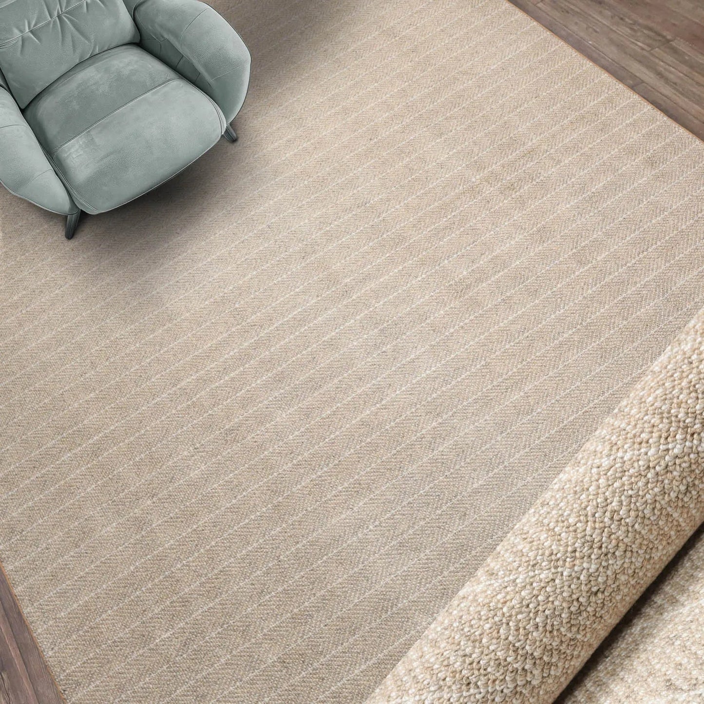 LoomBloom Multi Size Beige Hand Tufted Contemporary Berber Herringbone New Zealand Wool Oriental Area Rug-1