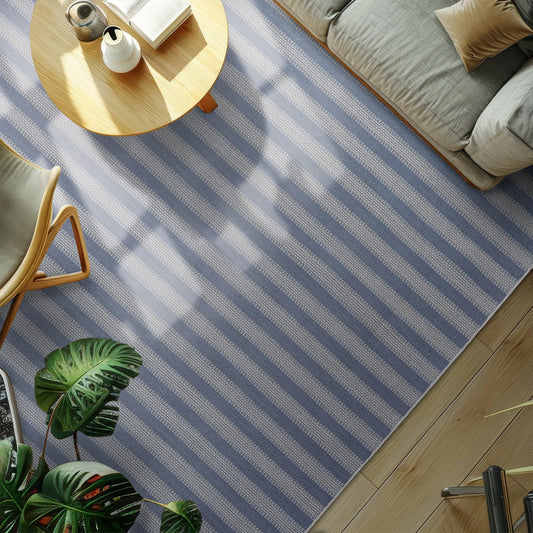 LoomBloom Multi Size Tone on Tone Blue Hand Woven Striped Modern Herringbone  New Zealand Wool Oriental Area Rug-0