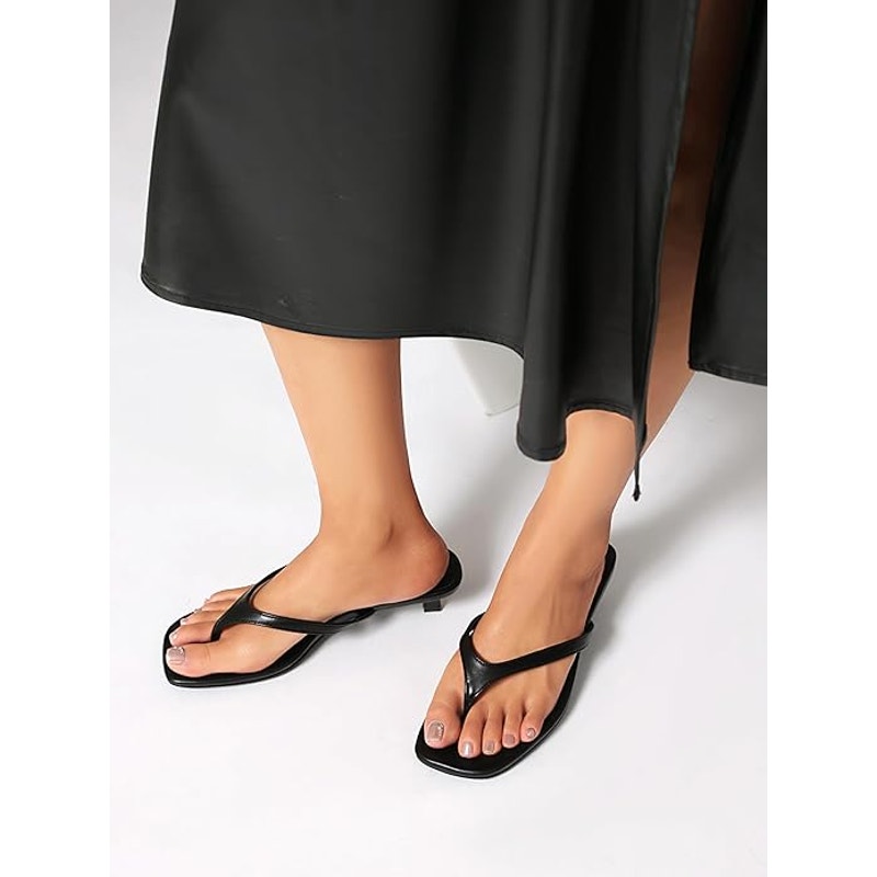 New Vivianly Womens 8 Black Flip Flop Open Toe Slide On 2" Heel Sandal Shoes