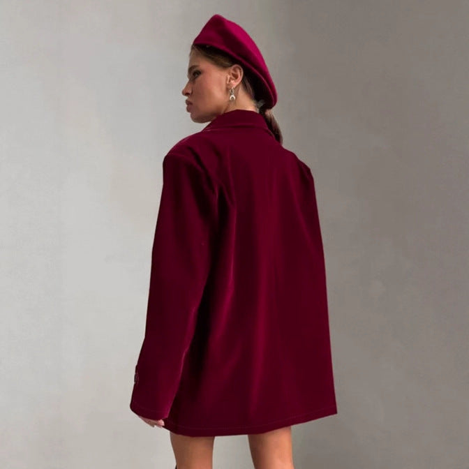 Velvet Jacket Women's  Retro Wine Red Coat High-end Women's Clothing