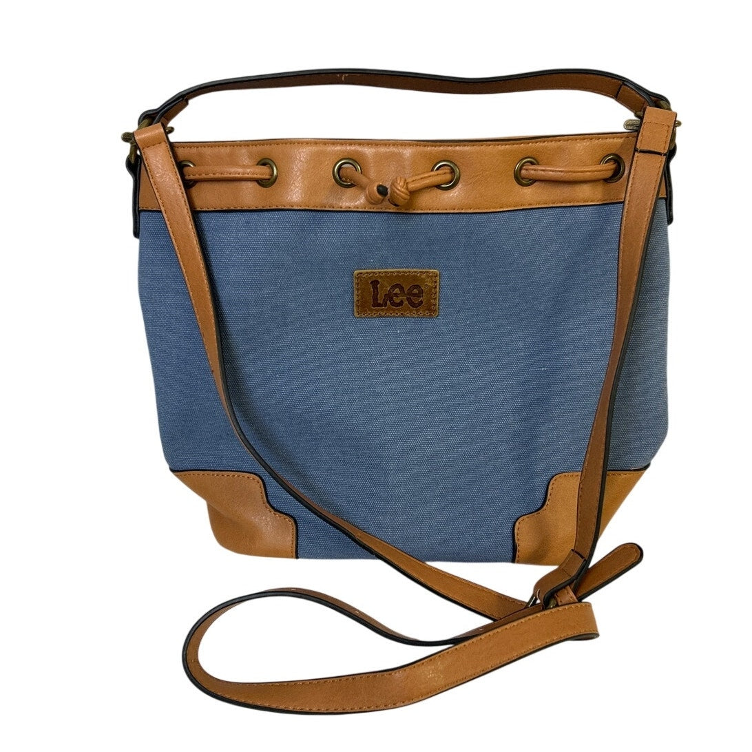 Lee Womens Blue Denim Fabric Adjustable Strap Crossbody Bucket Tote Handbag