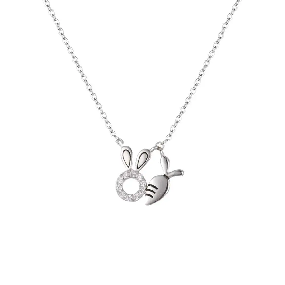 18K Gold Plated Rabbit Pendant Necklace with Carrot