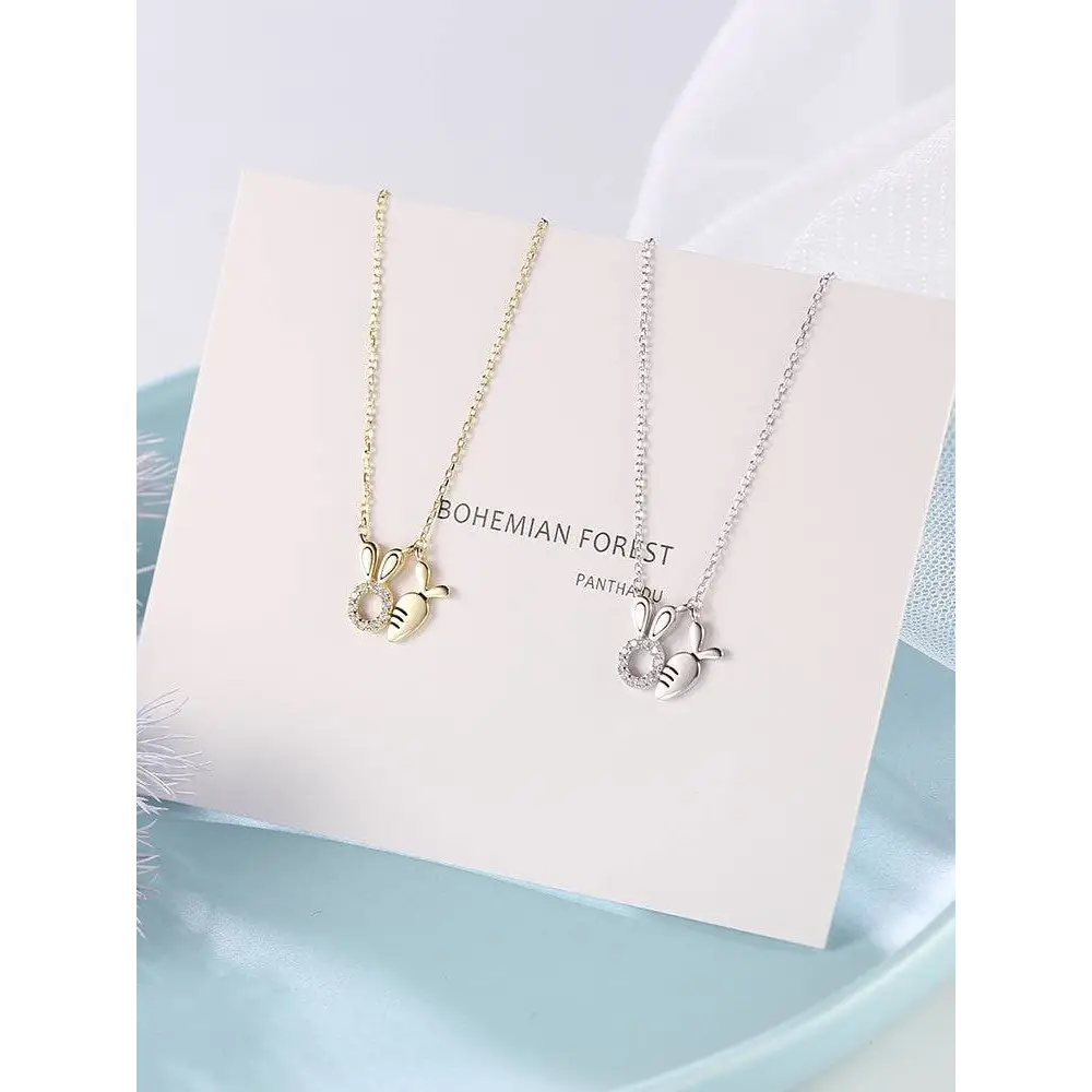 18K Gold Plated Rabbit Pendant Necklace with Carrot