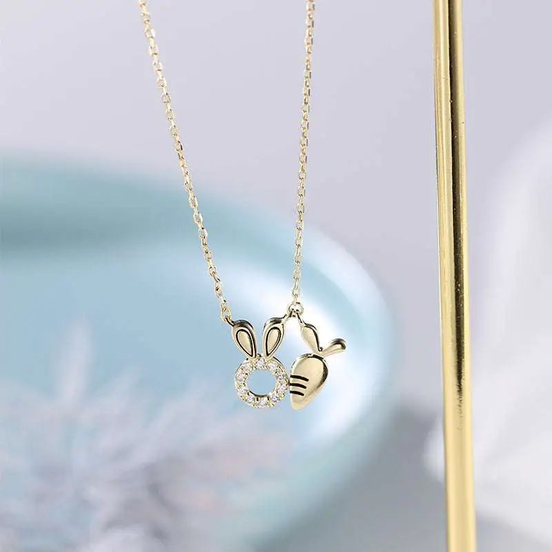 18K Gold Plated Rabbit Pendant Necklace with Carrot