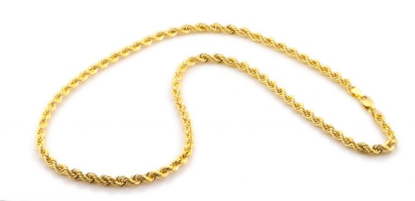 18k Gold Plated Rope Chain Necklace - 4mm NECKLACES Elevate your everyday look with this timeless 4mm Rope Chain, crafted from sterling silver and coated in luxurious 18k gold plating. Designed with a classic twist pattern, this piece exudes sophistication and versatility.

18k Gold filled Rope Chain Necklace - 4mm
Features:
* Material:  Sterling silver with 18k gold plating
* Thickness: 4mm
* Length: 24 inches
* Weight: 50 grams
Perfect for wearing alone or layering with other chains, durable and stylish p