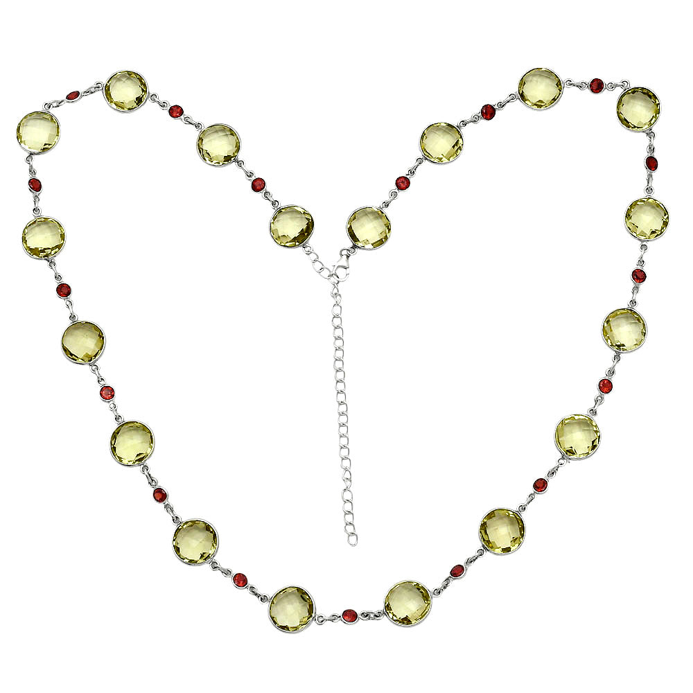 Premium Quality Lemon Quartz Briolette & Garnet Necklace N-1024 19-EN10057-3
