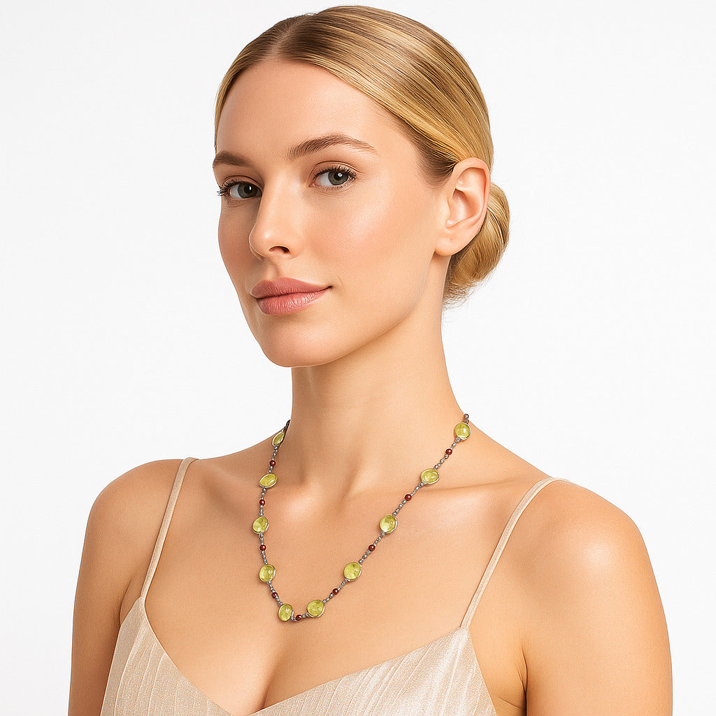 Premium Quality Lemon Quartz Briolette & Garnet Necklace N-1024 19-EN10057-0
