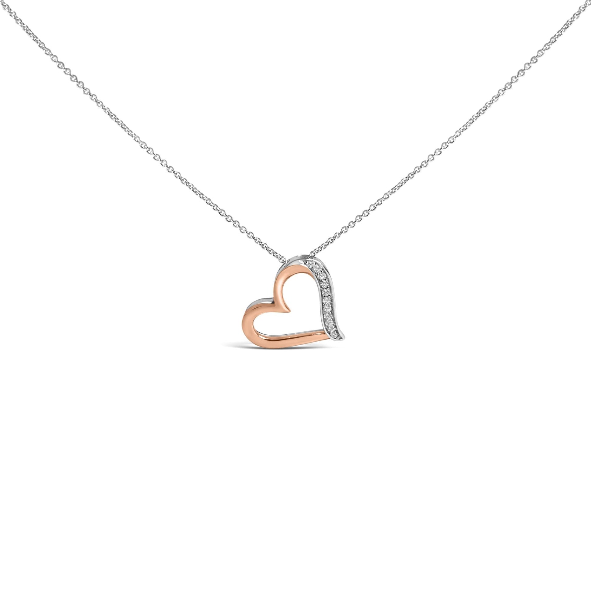 14K Rose Gold Plated Sterling Silver 1/10 Cttw Diamond Open Heart Pendant Necklace-0