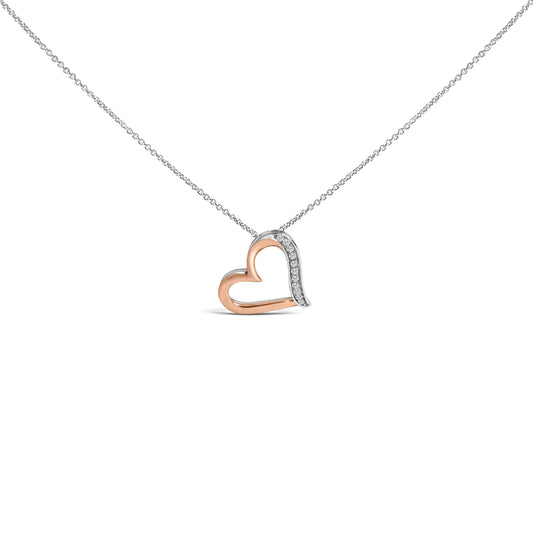 14K Rose Gold Plated Sterling Silver 1/10 Cttw Diamond Open Heart Pendant Necklace-0