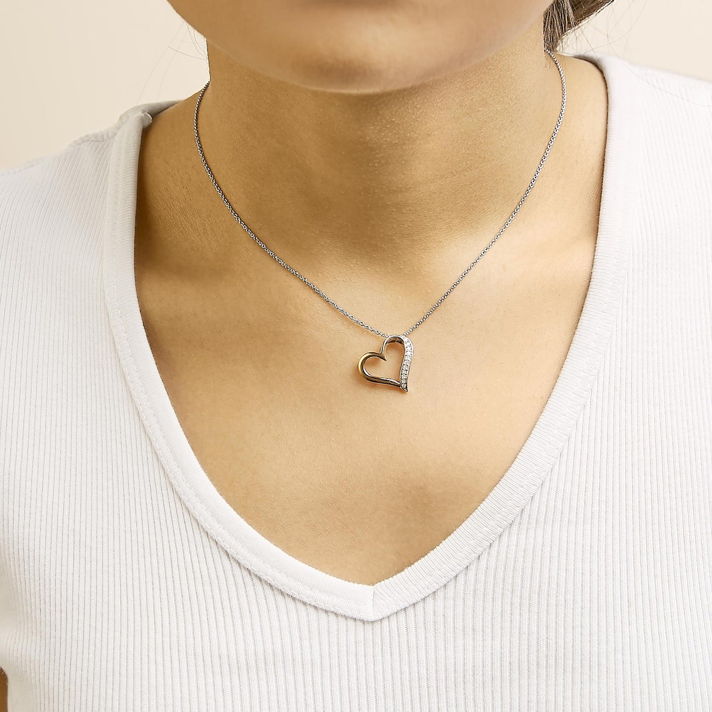 14K Rose Gold Plated Sterling Silver 1/10 Cttw Diamond Open Heart Pendant Necklace-2