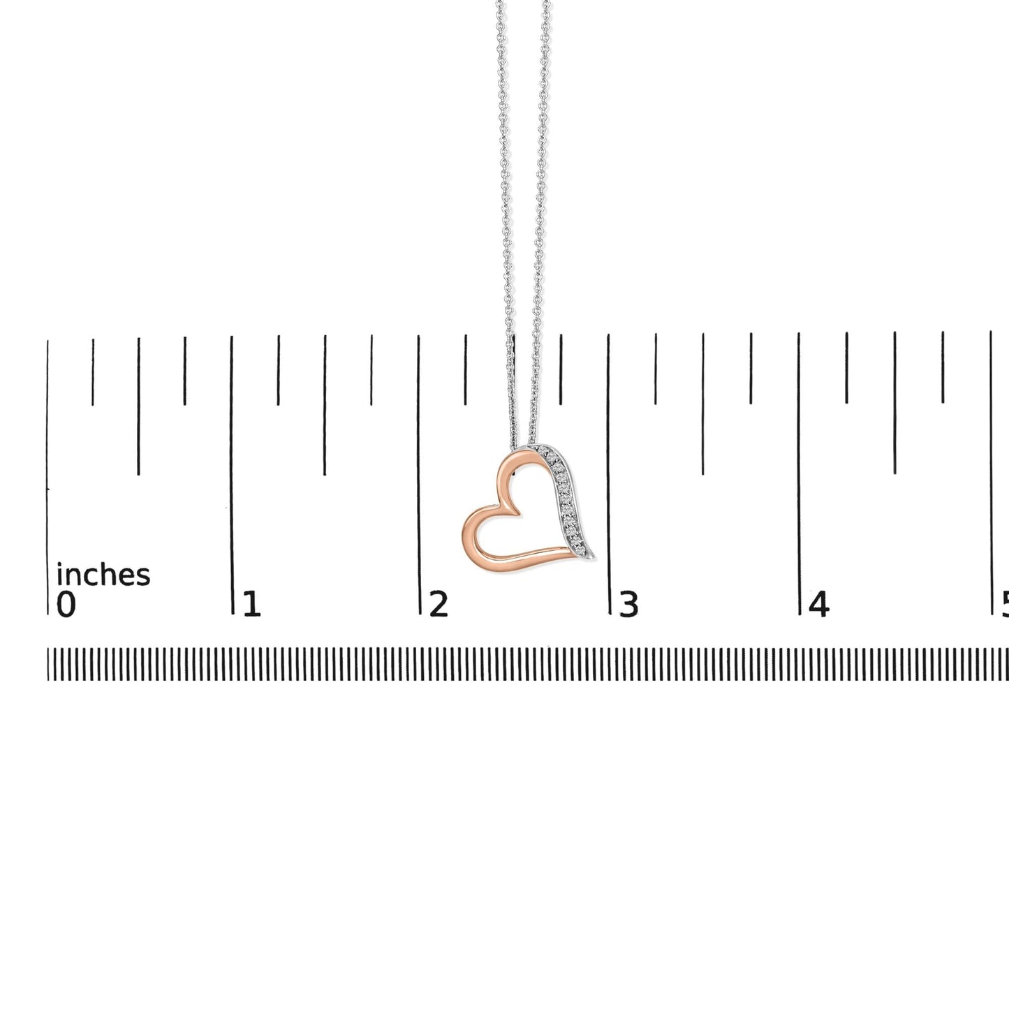 14K Rose Gold Plated Sterling Silver 1/10 Cttw Diamond Open Heart Pendant Necklace-4