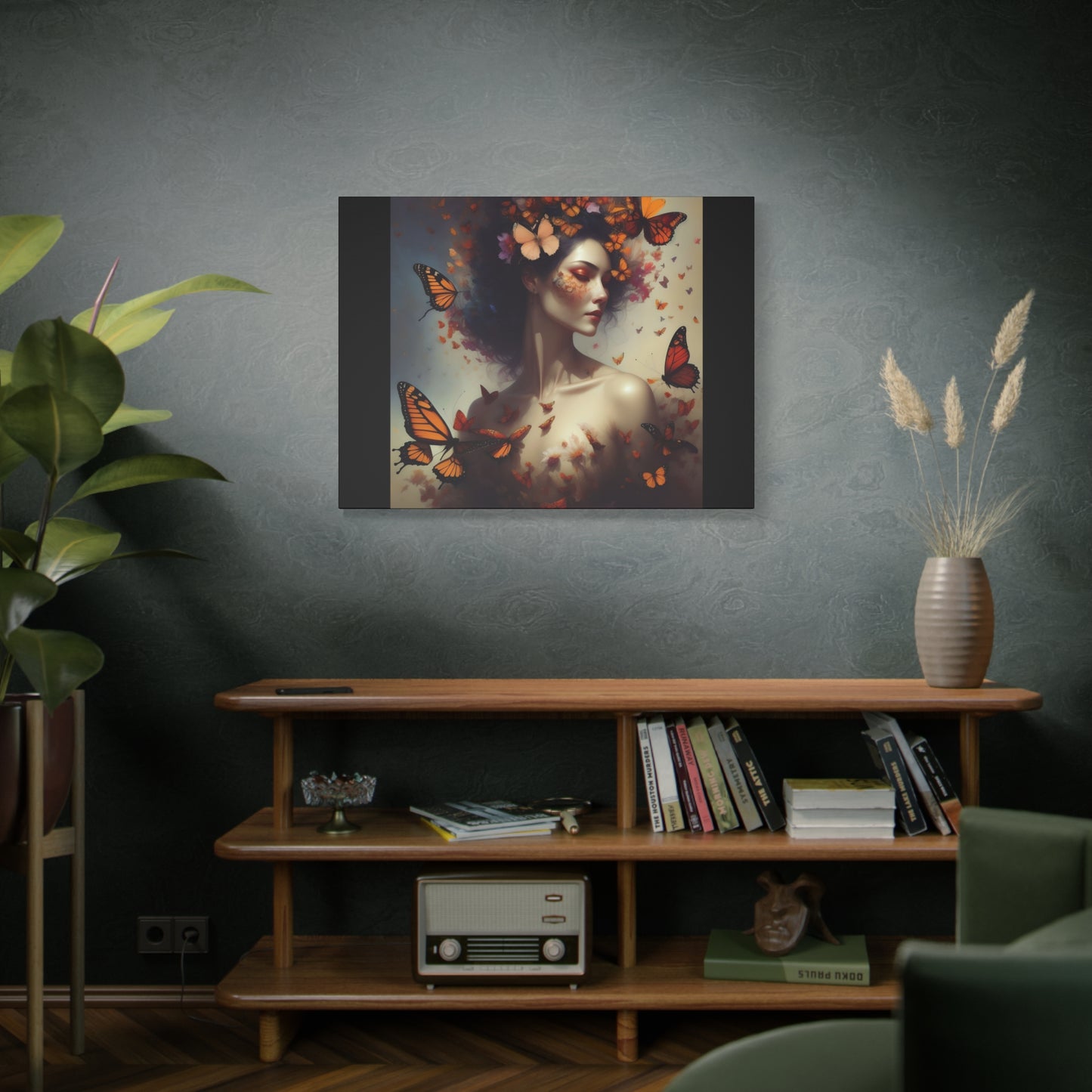 Canvas Wall Art - Butterfly Woman Print, Floral Home Decor, Unique Gift for Nature Lovers, Birthday Decoration, Whimsical Art