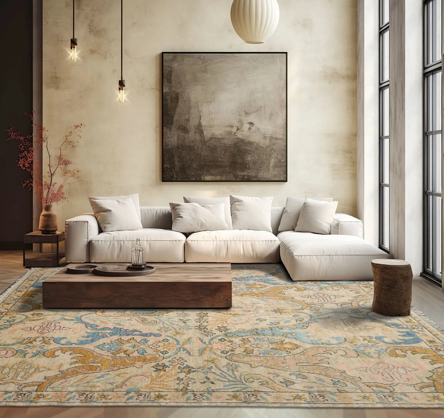 LoomBloom Multi Sizes Beige Hand Knotted Transitional Oushak Arts & Crafts Wool Oriental Area Rug-1