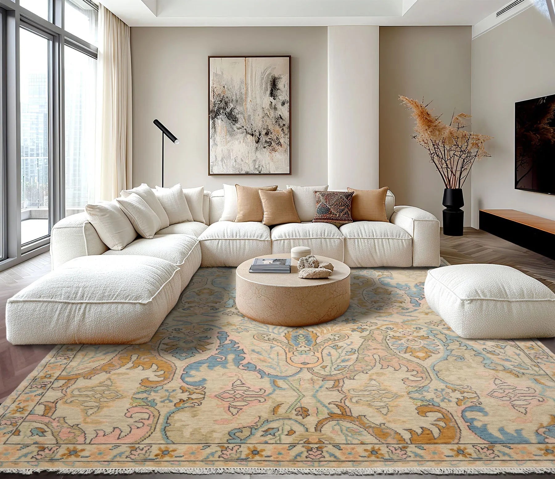 LoomBloom Multi Sizes Beige Hand Knotted Transitional Oushak Arts & Crafts Wool Oriental Area Rug-2