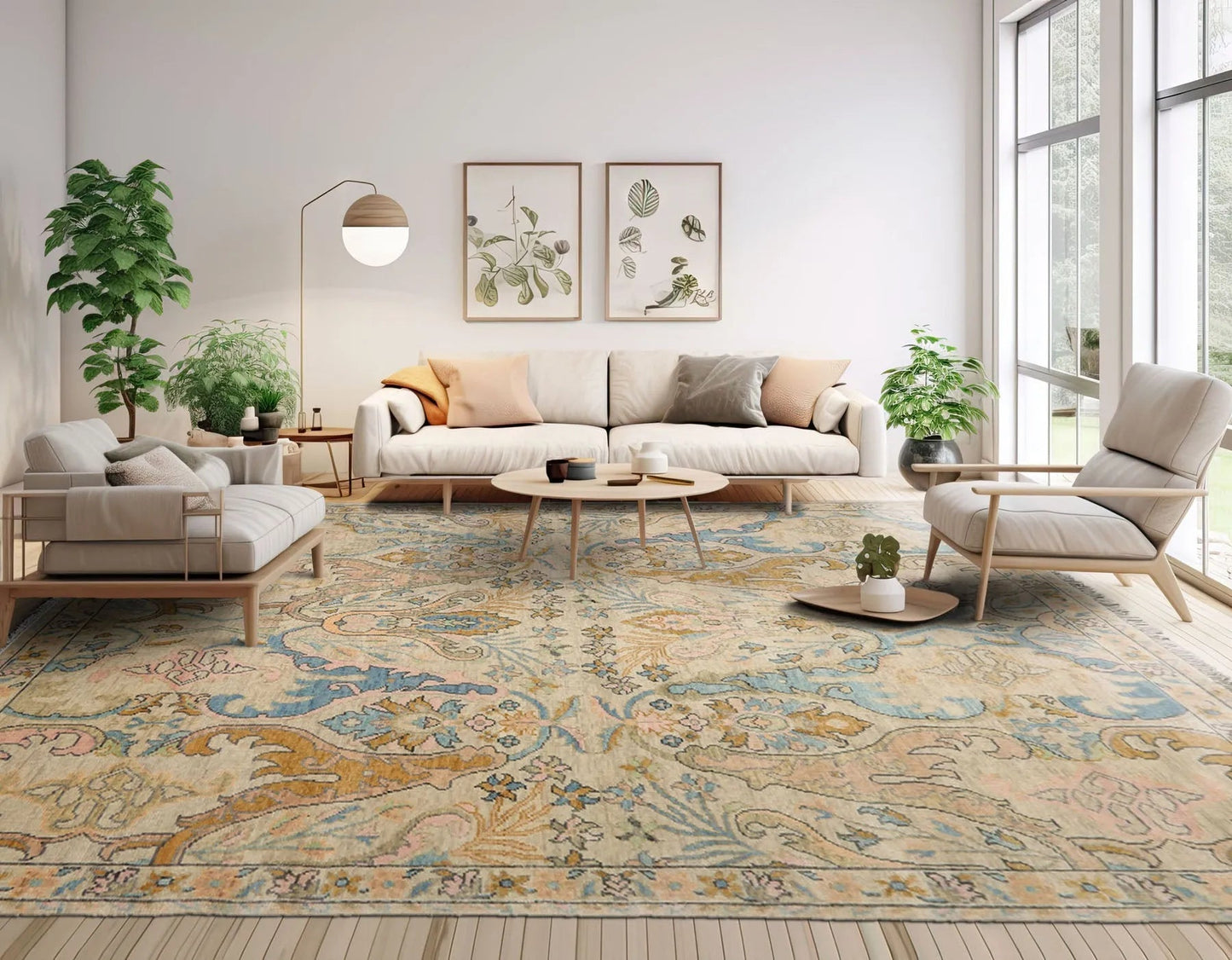 LoomBloom Multi Sizes Beige Hand Knotted Transitional Oushak Arts & Crafts Wool Oriental Area Rug-3